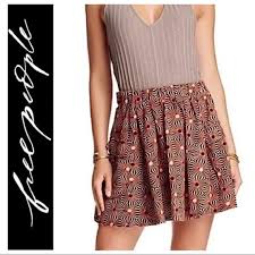 ✅ FREE PEOPLE “So Much Sun” Mini Skirt With Pockets Geometric Patterned Skirt XS